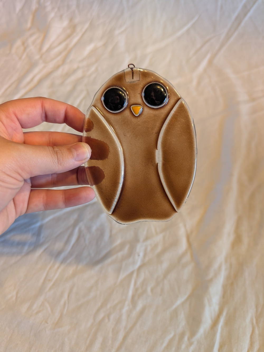 2/30$ Vintage Brown Owl Wall Hanging with Black Eyes and Orange Beak